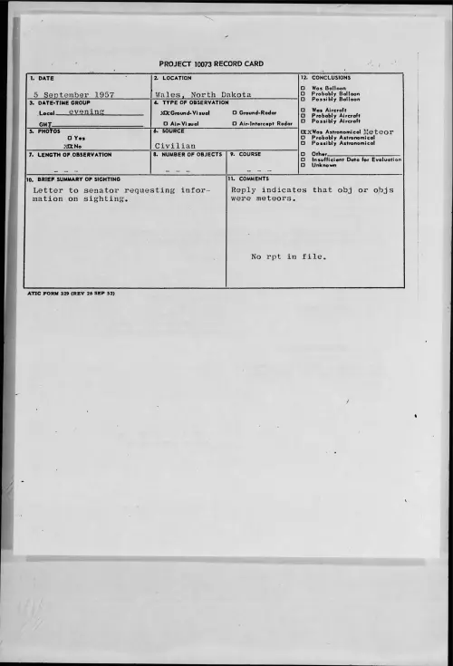 First page of 1957.09 - 7228514 - Wales, North Dakota