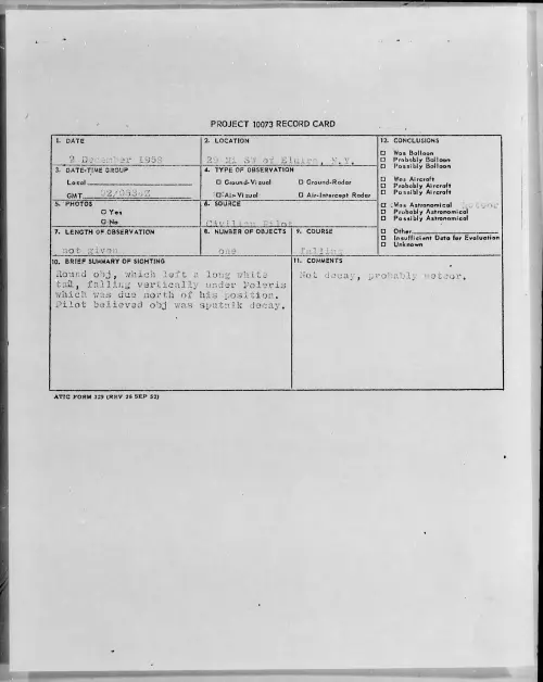 First page of 1958.12 - 7203268 - 29 Mi SW Of Elmira, N.Y