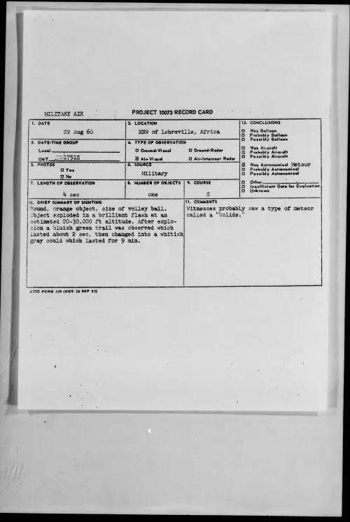 First page of 1960.08 - 7821660 - NNW of Lebreville, Africa