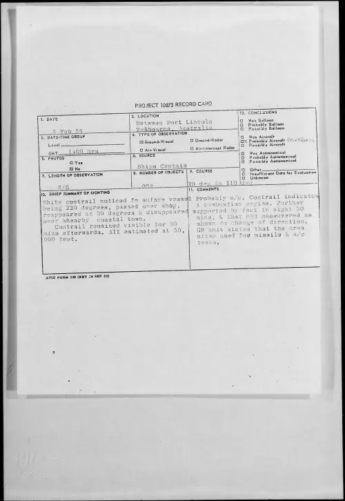 First page of 1958.02 - 6960435 - Between Port Lincoln Melbourne, Australia