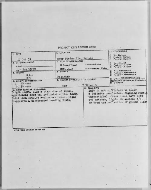 First page of 1959.10 - 6962677 - OVer Plainville, Kansas