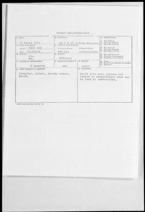 First page of 1955.03 - 6971004 - 30 M N Of Salton Sea, Cal
