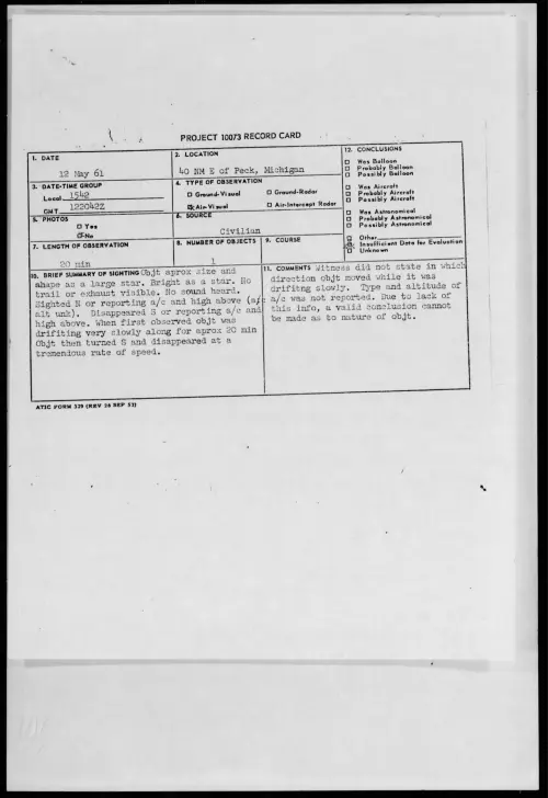 First page of 1961.05 - 8683060 - 40 NM E of Peck, Michigan