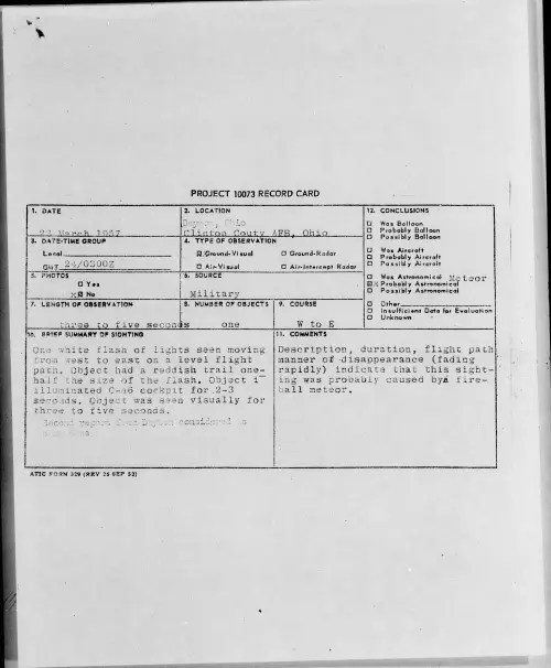 First page of 1957.03 - 6787788 - Dayton, Ohio Clinton County AFB, Ohio