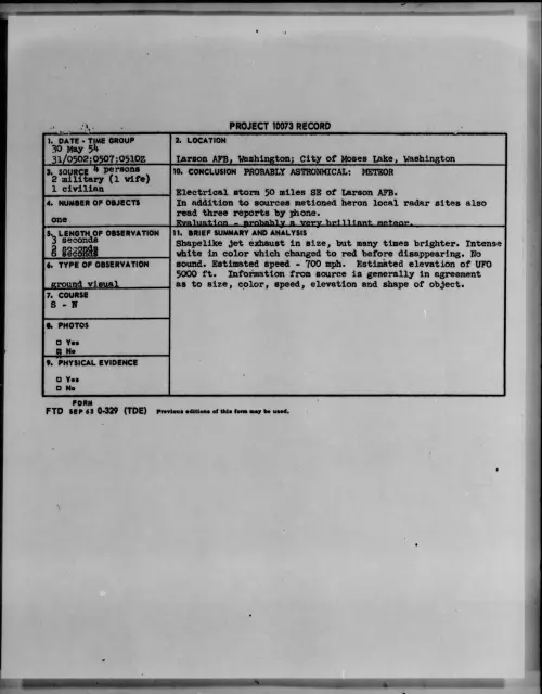 First page of 1954.05 - 6781863 - Larson AFB, Washington; City of Moses Lake, Wash
