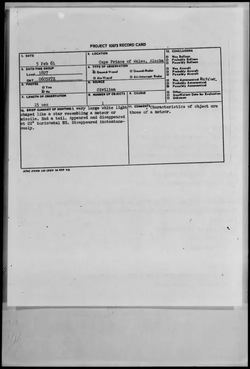 First page of 1961.02 - 8632633 - Cape Prince of Wales, Alaska
