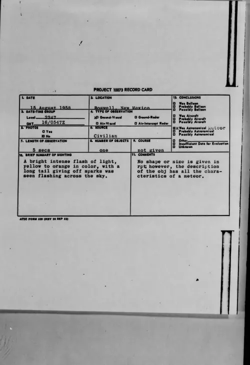 First page of 1958.08 - 8863849 - Roswell, New Mexico