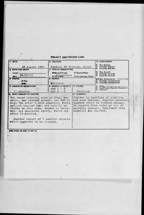 First page of 1957.08 - 6968057 - Cambria AF Station, Calif