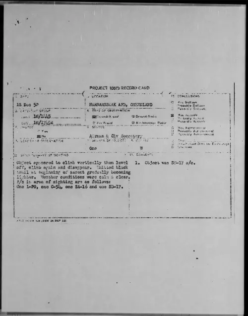 First page of 1952.12 - 9170513 - NARSARSSUAK AFB, GREENLAND