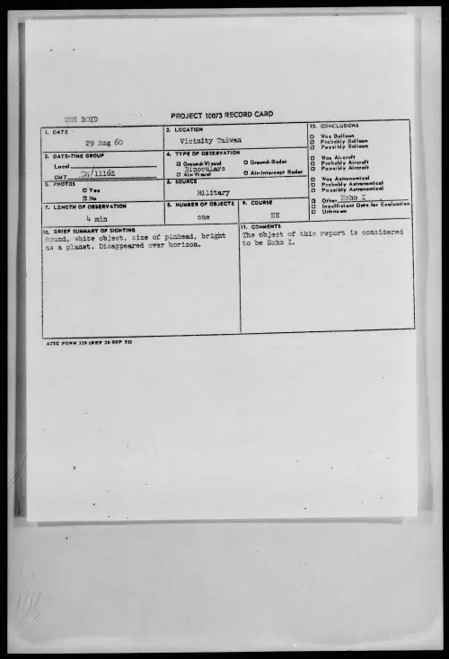 First page of 1960.08 - 7822807 - Vicinity Taiwan