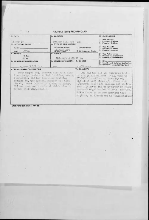 First page of 1959.09 - 8409961 - Bunker Hill AFB, Ind