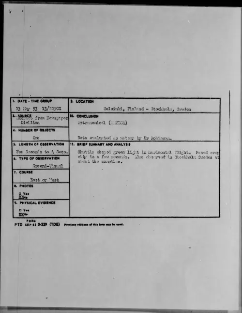 First page of 1953.05 - 6384877 - Helsinki, Finland-Stockholm, Sweden