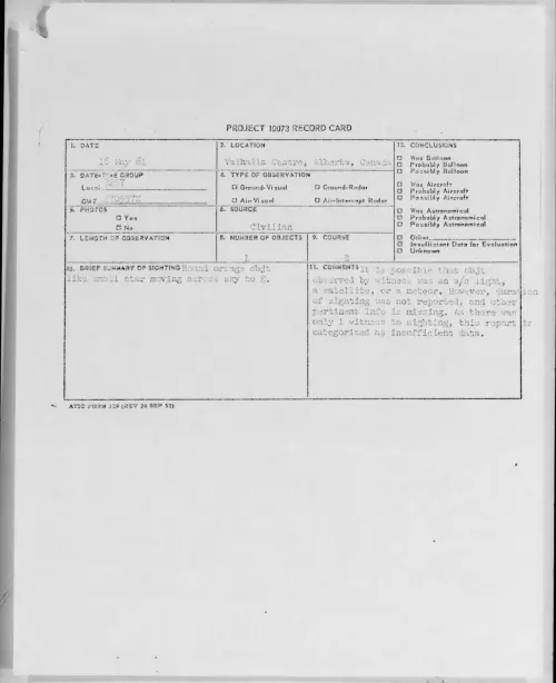 First page of 1961.05 - 8684192 - Valhalla Centre, Alberta, Canada