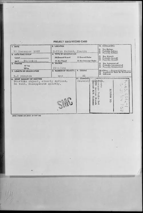 First page of 1957.11 - 6962479 - Baffin Island, Canada