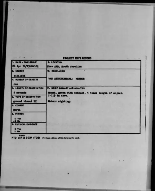 First page of 1954.04 - 6781291 - Shaw AFB, South Carolina