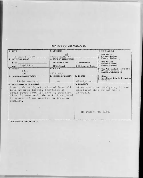 First page of 1957.04 - 6788428 - Argentina AFB, NF
