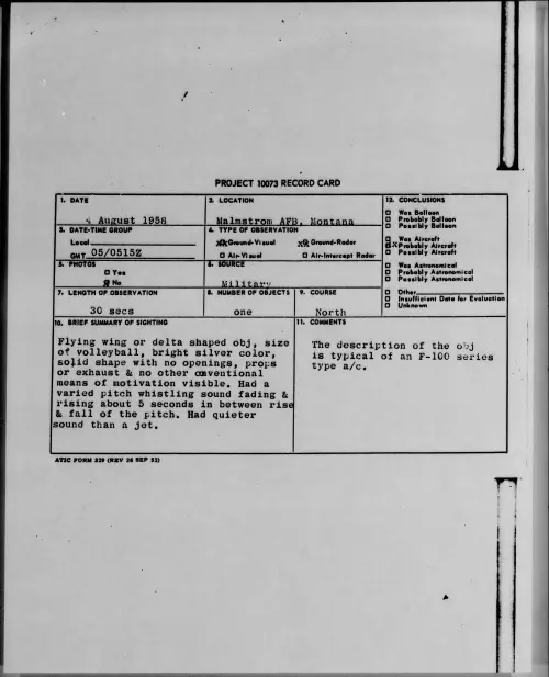 First page of 1958.08 - 8860613 - Malmstrom AFB, Montana