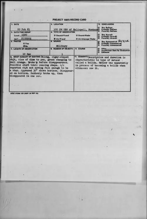 First page of 1961.02 - 8637734 - 100 NM WNW of Kalispell, Montana