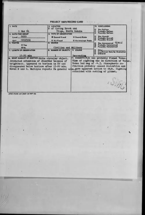 First page of 1961.03 - 8639066 - N of Spring Brook and Tioga, North Dakota