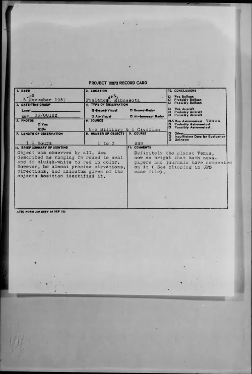 First page of 1957.11 - 7231434 - Finland AFS, Minnesota