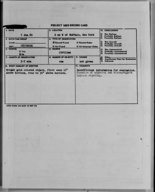 First page of 1960.06 - 7813436 - 2 Mi N of Buffalo, New York