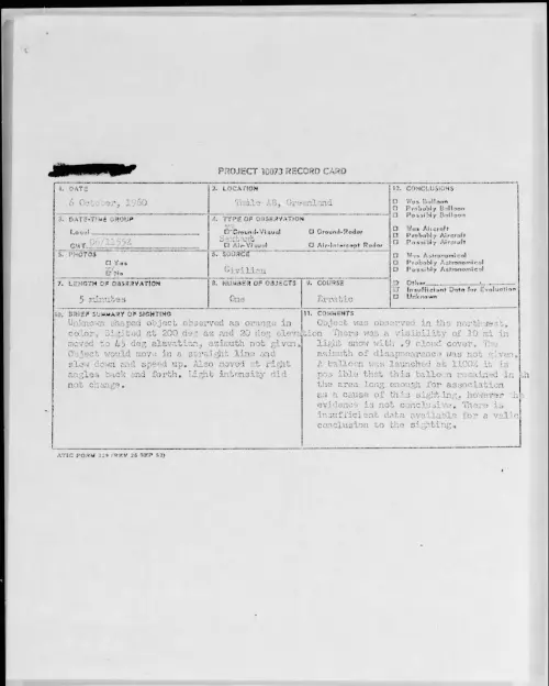 First page of 1960.10 - 8233405 - Thule AB, Greenland