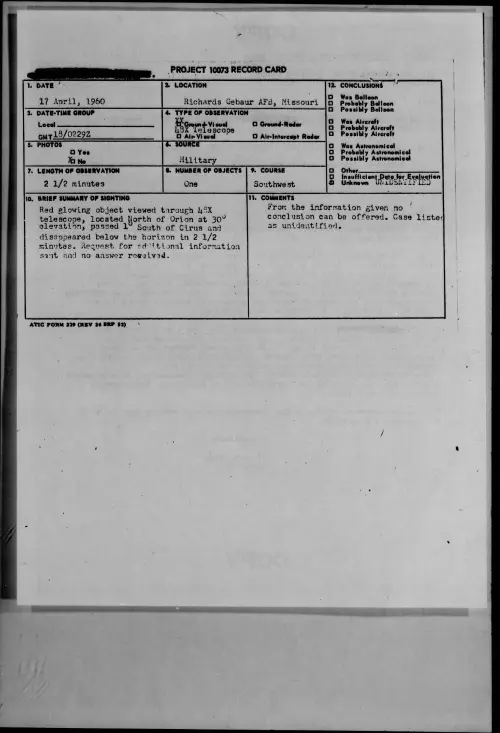 First page of 1960.04 - 7812121 - Richards Gebaur AFB, Missouri