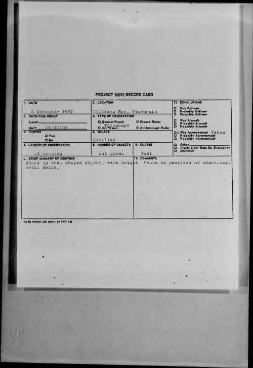 First page of 1957.11 - 7230668 - Williams Bay, Wisconsin
