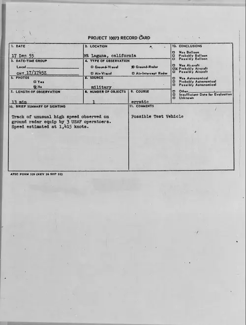 First page of 1955.12 - 7340078 - Mt Laguna, california
