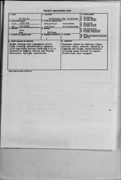 First page of 1961.02 - 8638173 - Vandenberg AFB, California