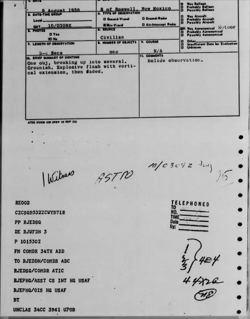 First page of 1958.08 - 8861541 - S of Roswell, New Mexico