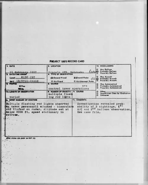 First page of 1957.02 - 6786724 - Lincoln AFB, Nebraska