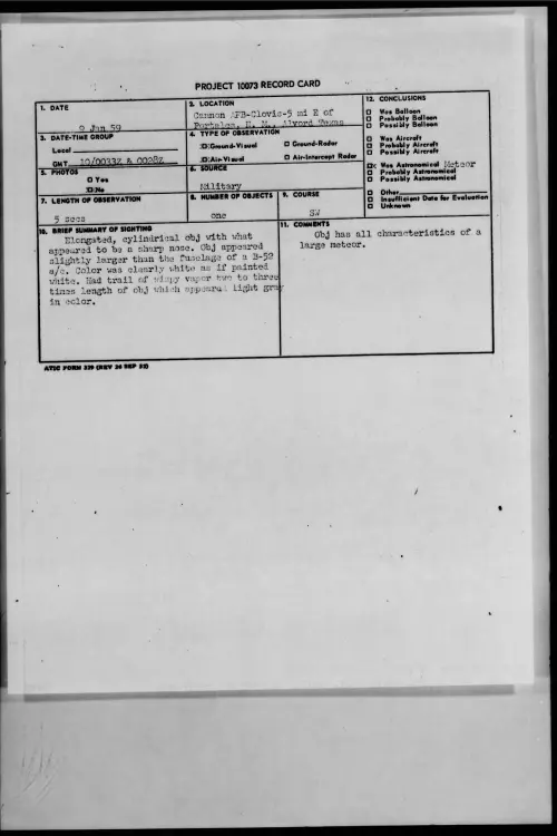 First page of 1959.01 - 9078783 - Cannon AFB-Clovis-5 mi E of Portales, N.M., Alvord Texas