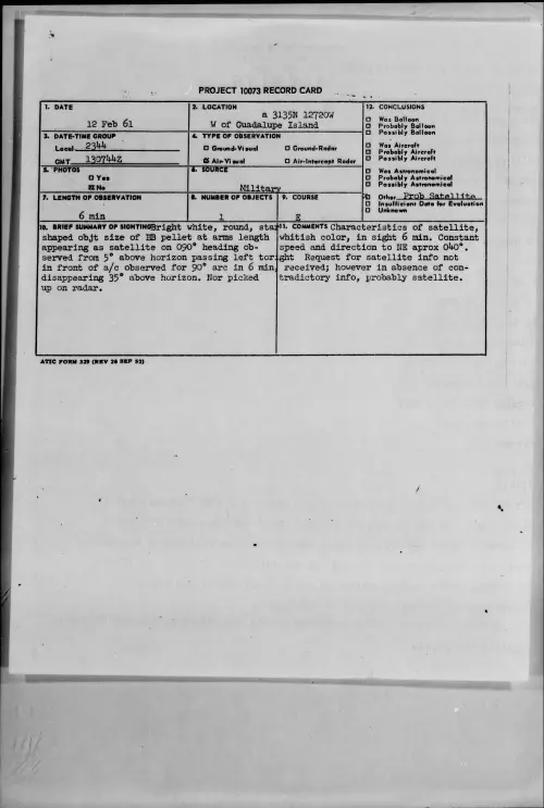 First page of 1961.02 - 8634303 - a 3135N 12720W W of Guadalupe Island