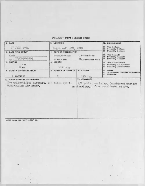 First page of 1954.07 - 8715130 - Pepperrell AFB, NFLD