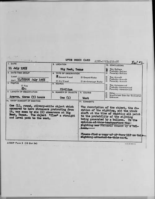 First page of 1955.07 - 6969132 - Big foot, Texas