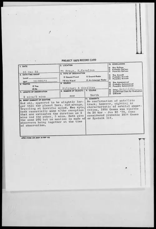 First page of 1958.05 - 7227919 - Ft Bragg, N. Carolina