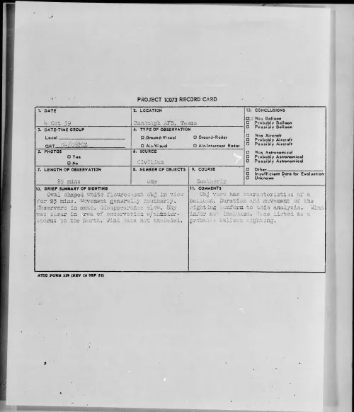 First page of 1959.10 - 6959208 - Randolph AFB, Texas