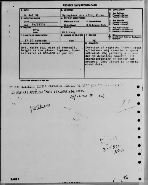 First page of 1958.07 - 8851432 - Pyongteak Aux Afld, Korea