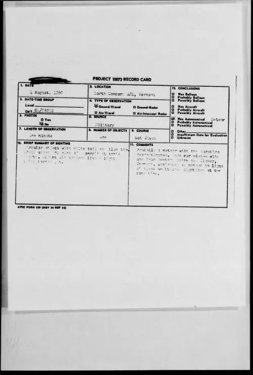First page of 1960.08 - 7819661 - North Concord AFS, Vermont