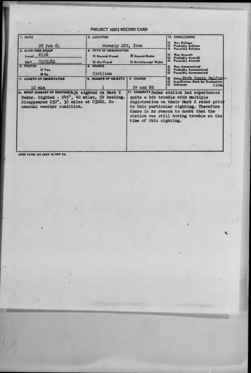 First page of 1961.02 - 8638893 - Waverly AFS, Iowa