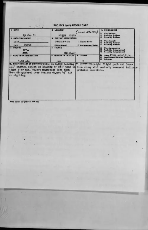 First page of 1961.01 - 8629105 - 4239N 4212W (W. of AZORES)