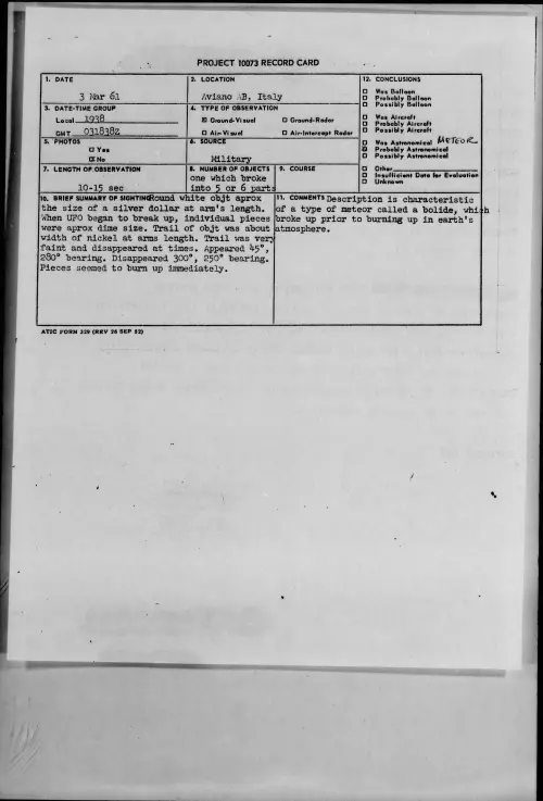 First page of 1961.03 - 8641280 - Aviano AB, Italy