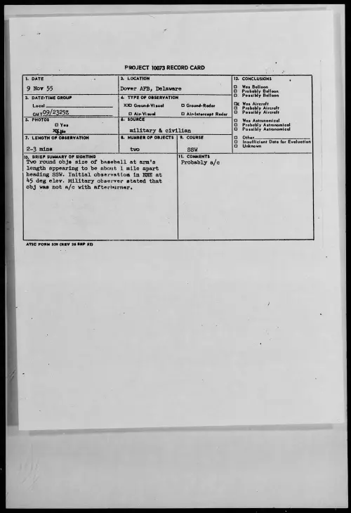 First page of 1955.11 - 7339886 - Dover AFB, Delaware