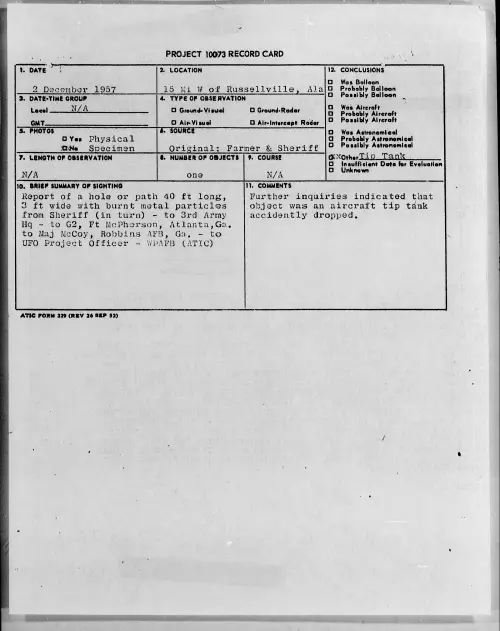 First page of 1957.12 - 6966530 - 15 Mi W of Russellville, Ala