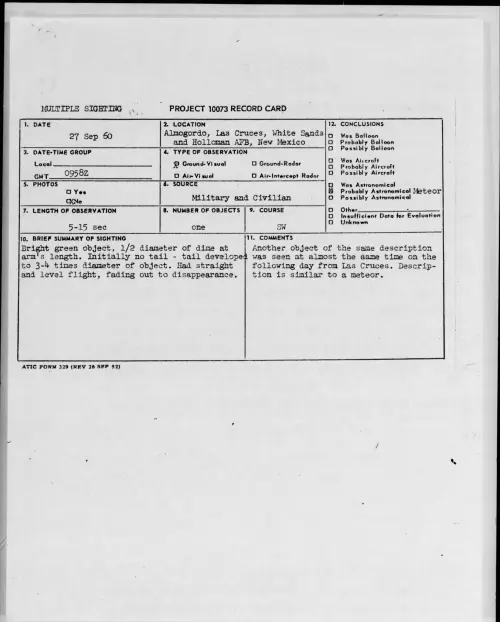 First page of 1960.09 - 8231626 - Almogordo, New Mexico