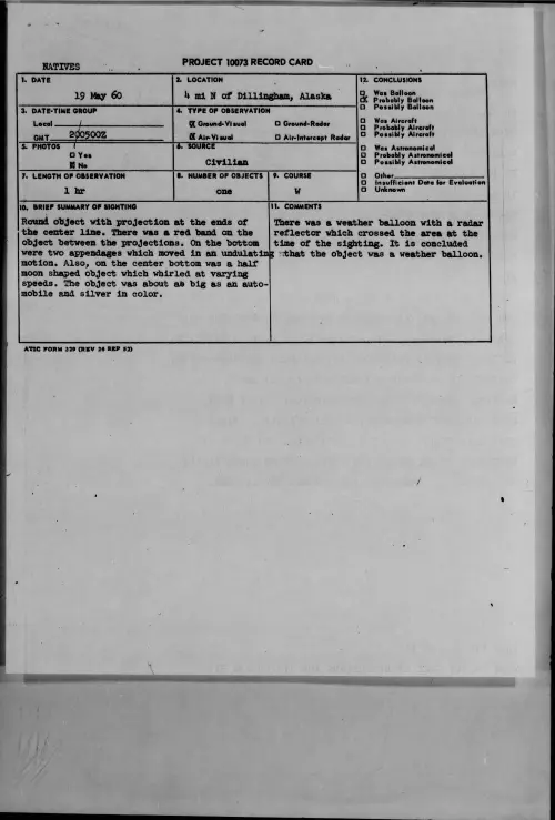 First page of 1960.05 - 7812574 - 4 Mi N of Dillingham, Alaska