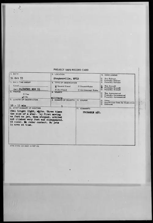 First page of 1955.10 - 7339793 - Stephenville, NFLD