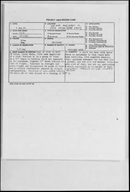 First page of 1961.05 - 8680997 - 100 NM NW WAKE IS 1950N 16430E (FAR EAST)