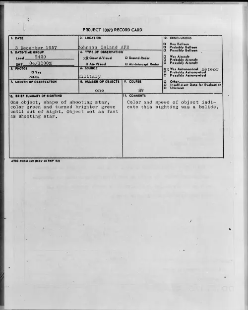 First page of 1957.12 - 6967659 - Johnson Island AFB